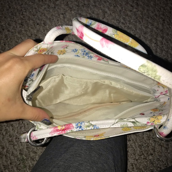 Italian genuine leather flower floral organizer backpack bag white - Picture 3 of 3